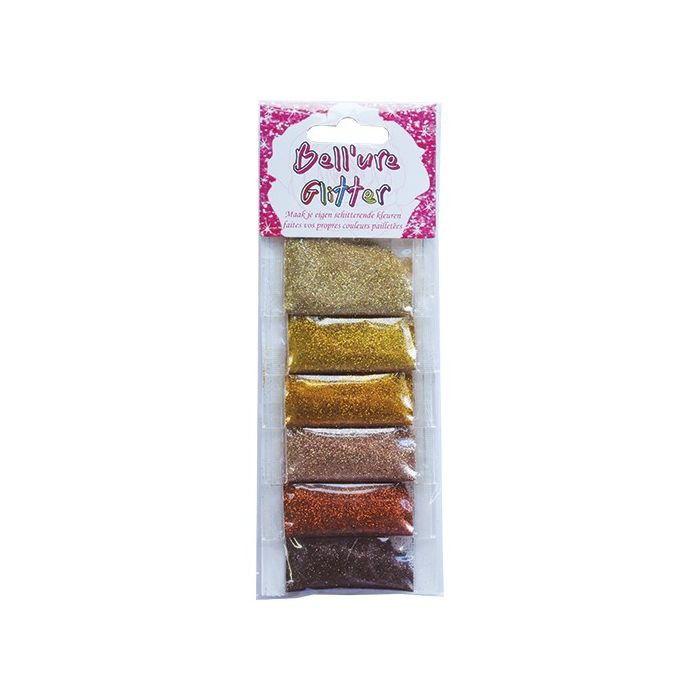 Bell’Ure glitter palette – zachte goud en koper nailart glitters (6 zakjes)