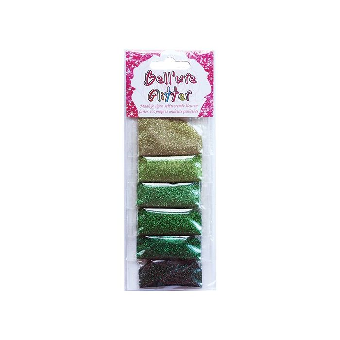 Bell’Ure glitter palette – groene nailart glitters (6 zakjes)