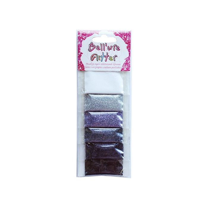 Bell’Ure glitter palette – wit tot zwart (6 zakjes) neutrale nailart glitters