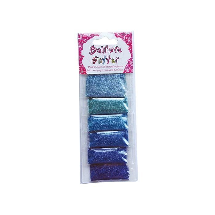 Bell’Ure Glitter Palette – Light Blue → Turquoise → Deep Blue (6 zakjes)