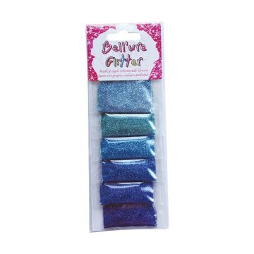 Bell’Ure Glitter Palette – Light Blue → Turquoise → Deep Blue (6 zakjes)