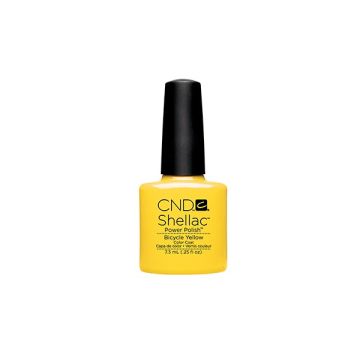 CND Shellac Bicycle Yellow 7,3 ml heldergele gellak met zonnige uitstraling voor een frisse en opvallende manicure. Nu 70% korting zolang de voorraad strekt.