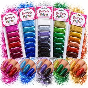 Bell’ure Glitterpoeder voor Nagels – 6 Kleuren per Set – Nail Art Glitters