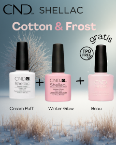 CND SHELLAC 2+1 Cotton Frost – Cream Puff, Winter Glow en Beau gratis