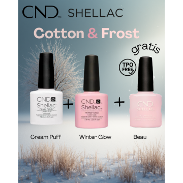 CND SHELLAC 2+1 Cotton Frost – Cream Puff, Winter Glow en Beau gratis