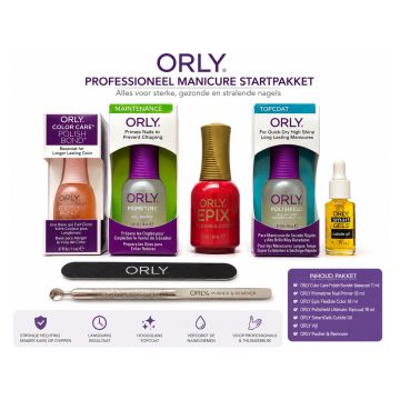 ORLY professioneel manicure startpakket met basecoat, primer, Epix nagellak, topcoat, nagelriemolie, vijl en pusher